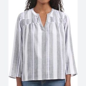Splendid Linen Striped White, Purple and Black Blouse XXL